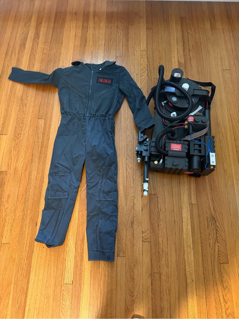 Kids Black Ghostbuster-Style Engineer Jumpsuit Costume with Proton Pack